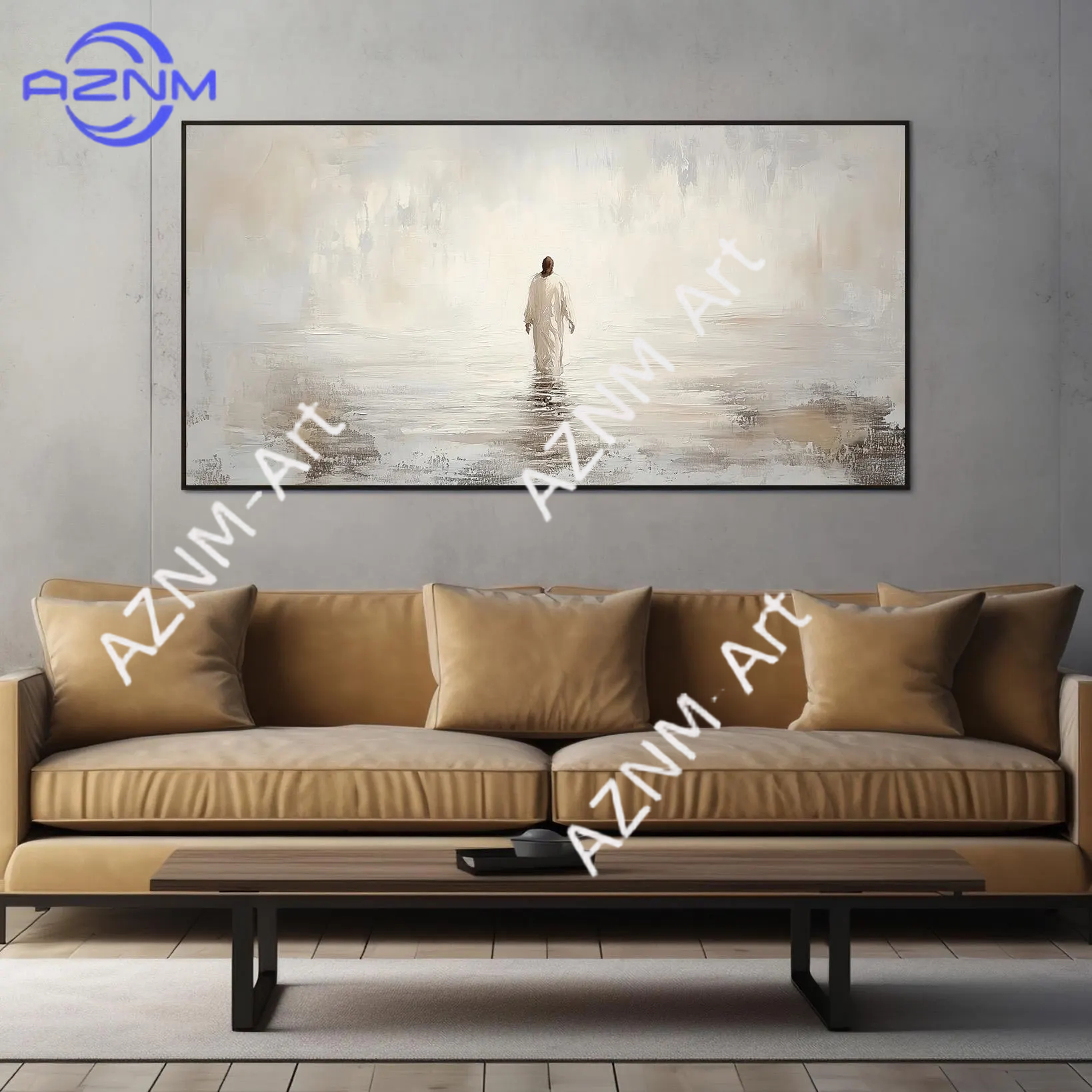 Resin Art On Canvas - 1PC Jesus Walking on Water Minimalist