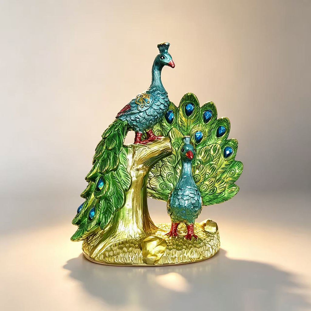 Resin Art Gift For Anniversary - Luxury Peacock Resin Sculpture Figurine Gold