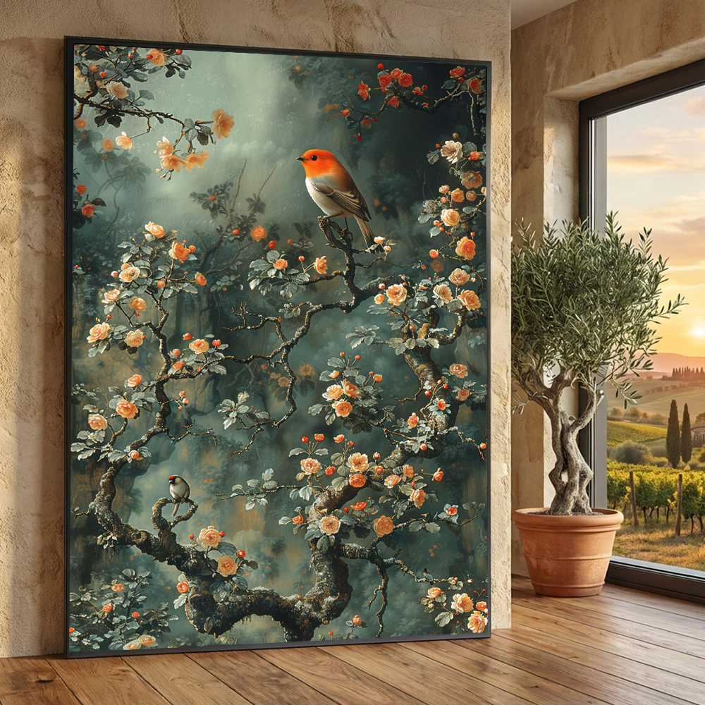 Resin Art On Canvas - Vintage Birds on Flower Branches Canvas