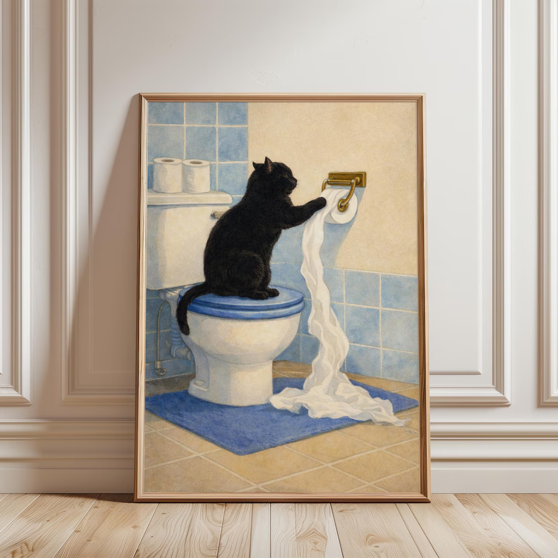 Resin Art On Canvas - Whimsical Bathroom Cat Wall Print Decor