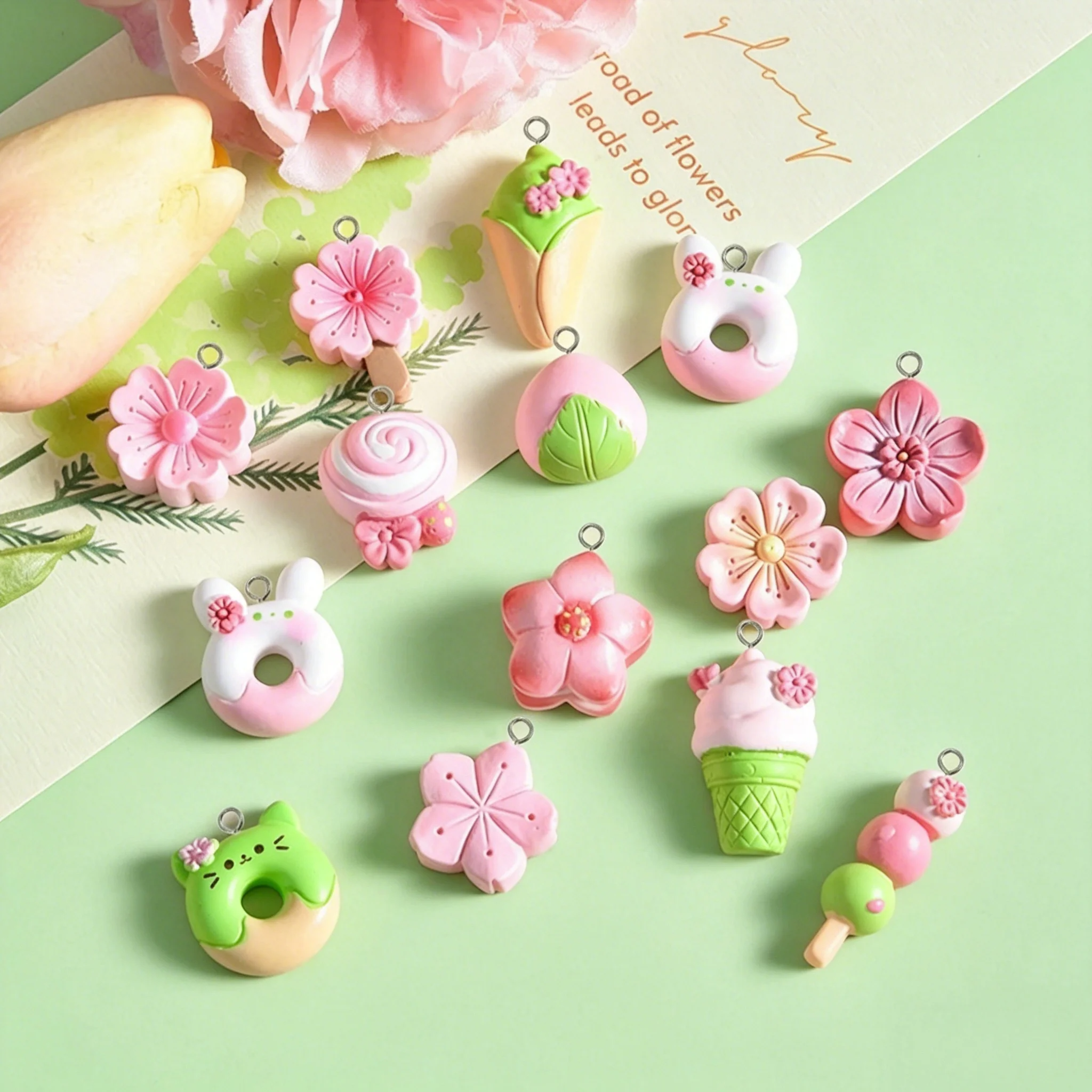 10Pcs Mixed Sweet Resin Pendan - Resin Art Calligraphy บทวิจารณ์และราคา