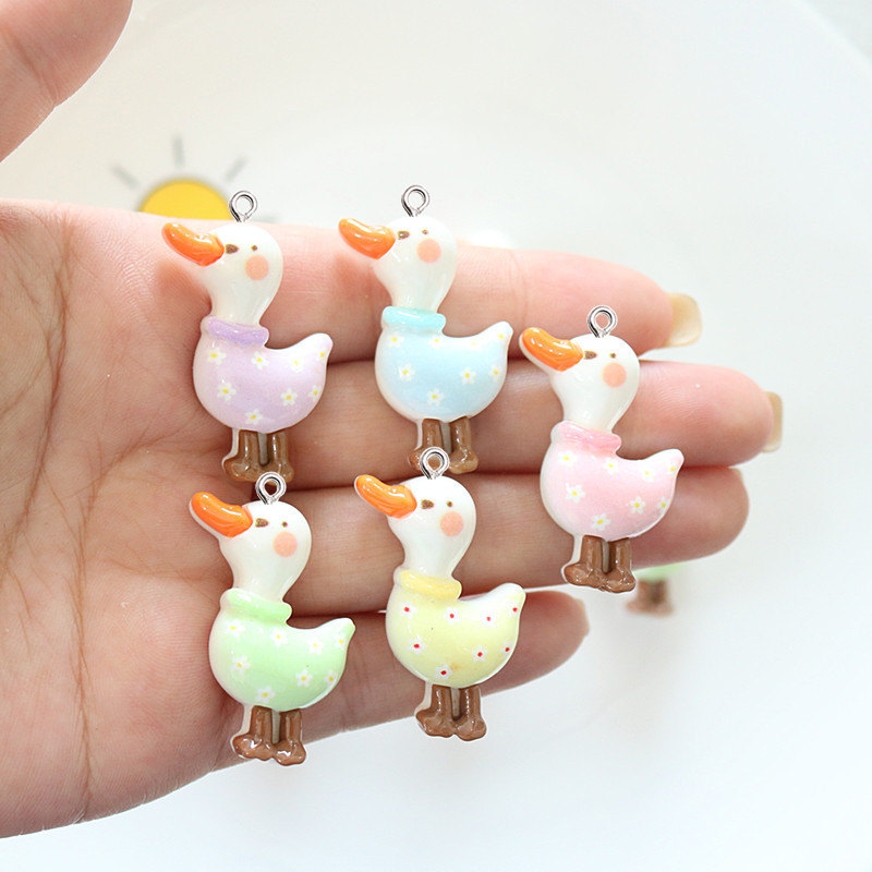 10Pcs Cute Glossy Glitter Duck - Resin Art Earrings Material บทวิจารณ์และราคา