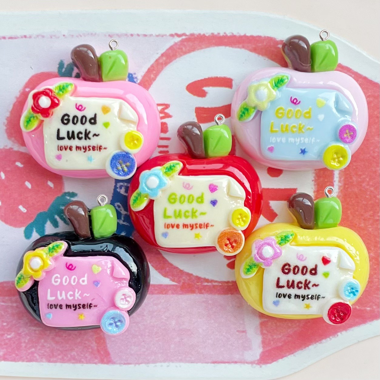 10Pcs Cute Lucky Red Apples Pl - Resin Art Earrings Material บทวิจารณ์และราคา