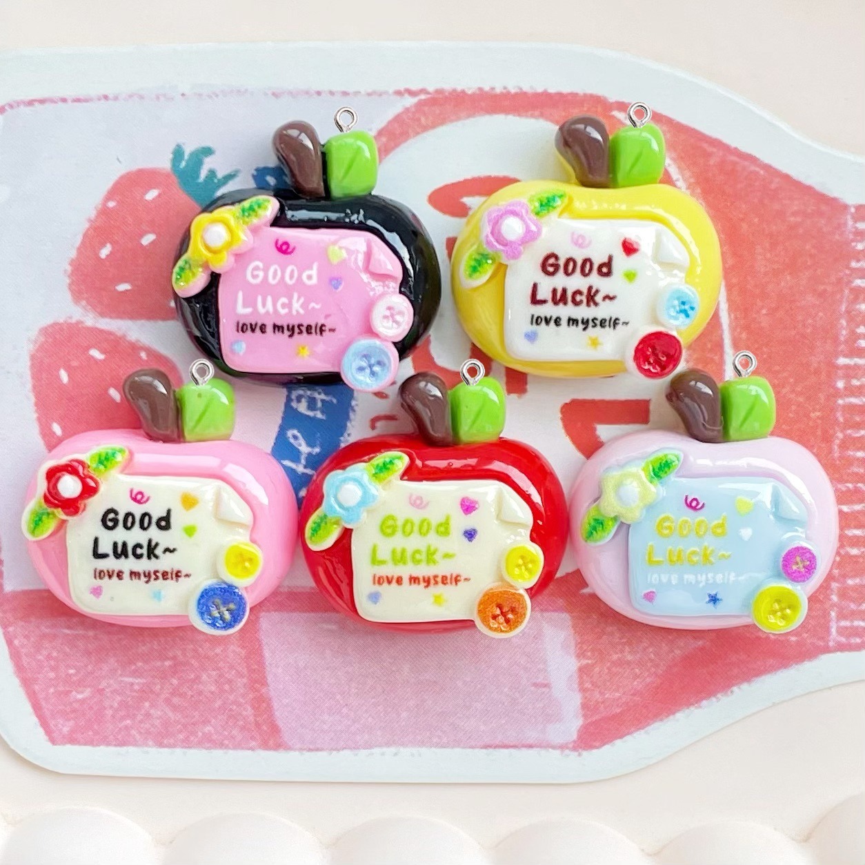10Pcs Cute Lucky Red Apples Pl - Resin Art Earrings Material บทวิจารณ์และราคา