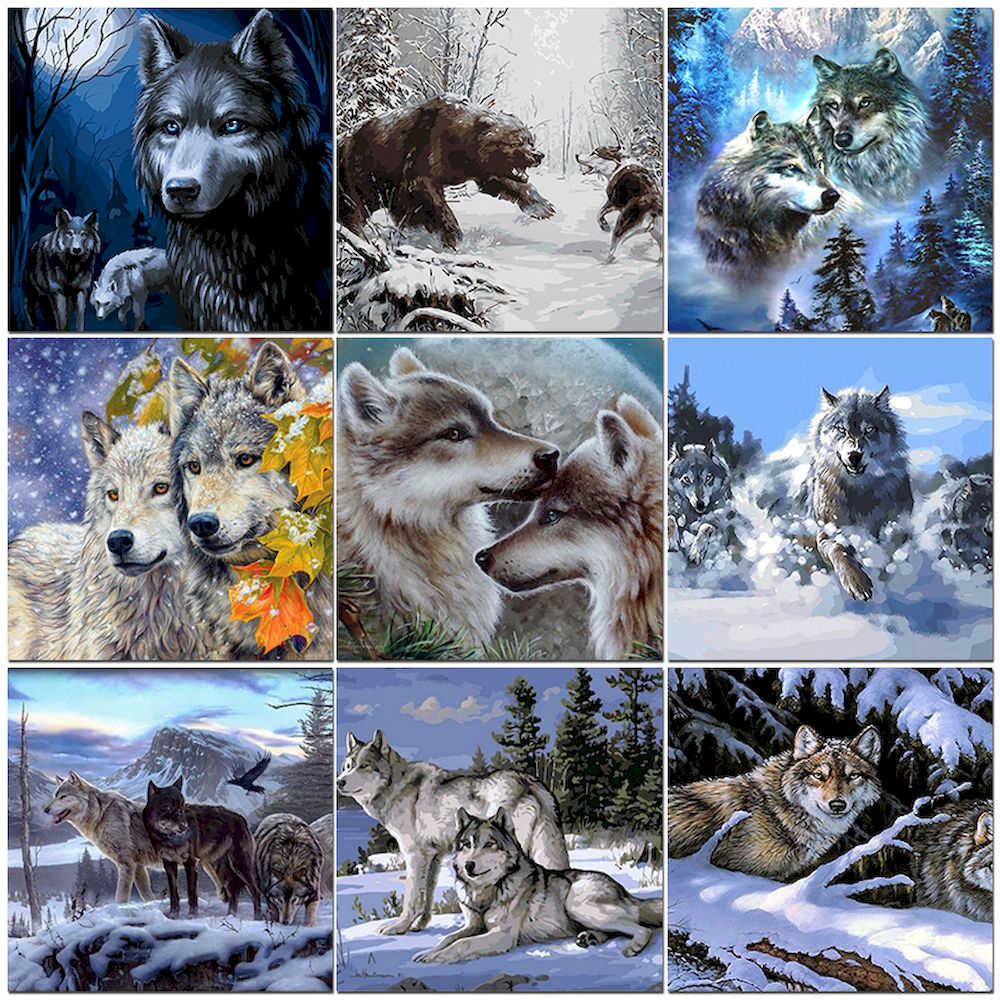 Painting By Numbers Wolf Oil P - Resin Art On Canvas บทวิจารณ์และราคา