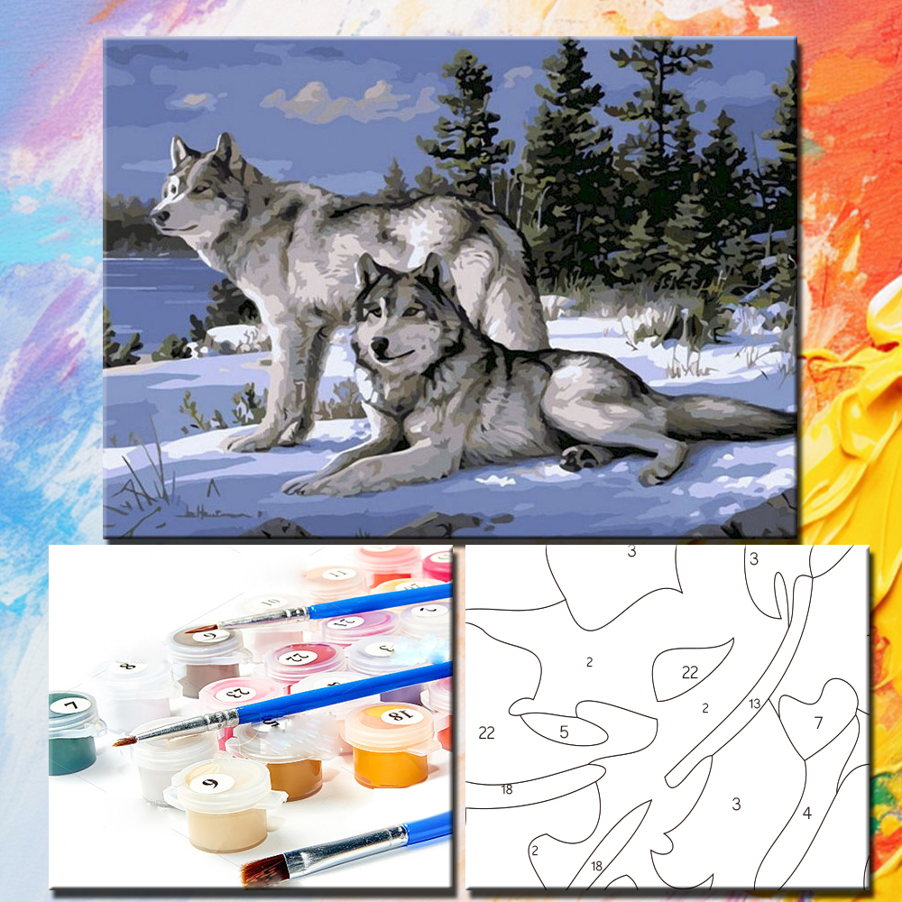 Painting By Numbers Wolf Oil P - Resin Art On Canvas บทวิจารณ์และราคา