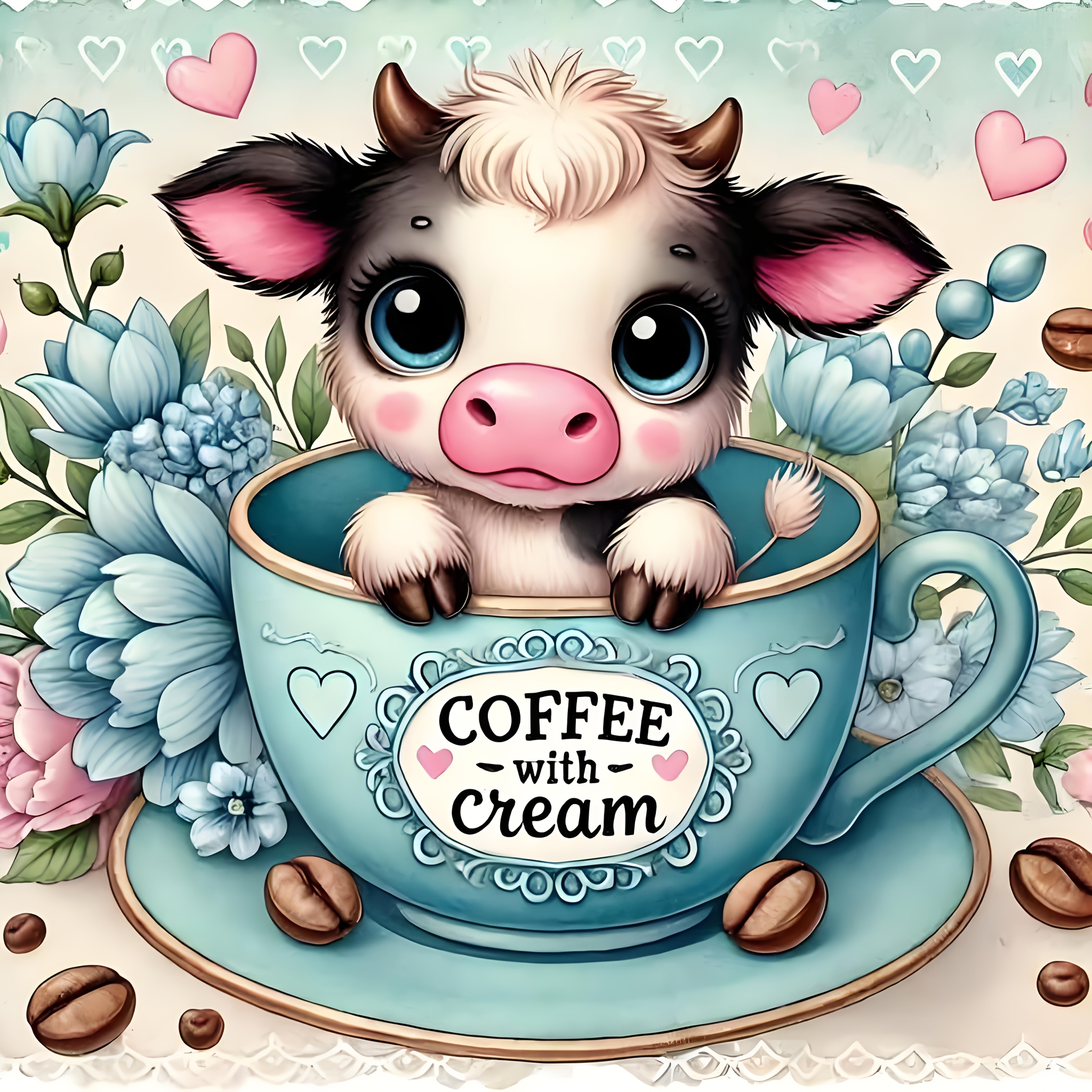 Highland Cow And Coffee Cup Oi - Resin Art On Canvas บทวิจารณ์และราคา