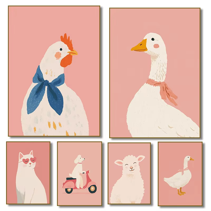 1PC Frameless Pink Cute Goose  - Resin Art On Canvas บทวิจารณ์และราคา